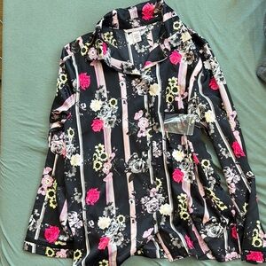 Floral Striped Button-Up Blouse